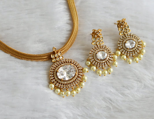 Matte finish cz white pearl oval stone necklace set dj-47483