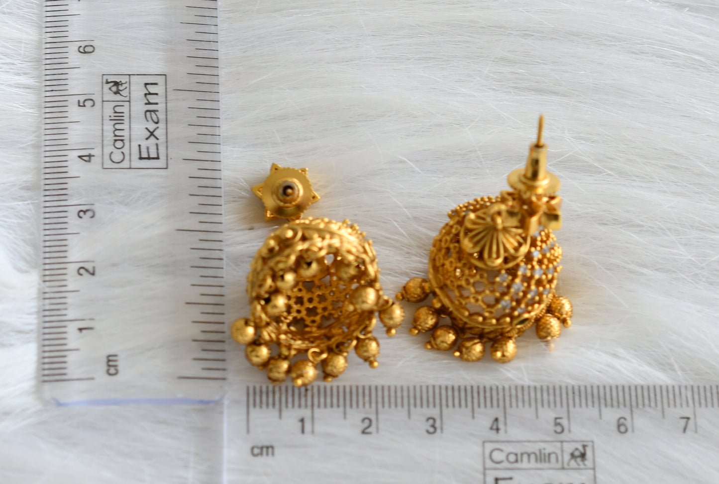 Matte finish kemp-green-white flower jhumkka dj-44075