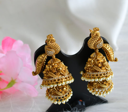 Matte finish cz white peacock flower step jhumkka dj-44076