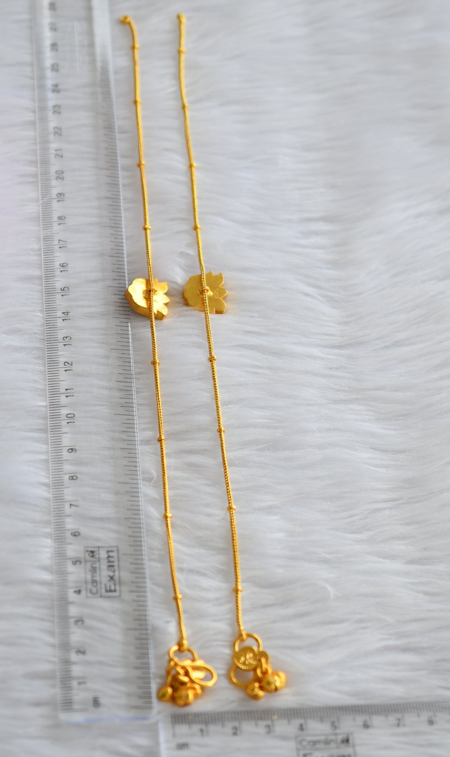 Gold tone pink-green-white kundan jadau lotus anklets dj-44097