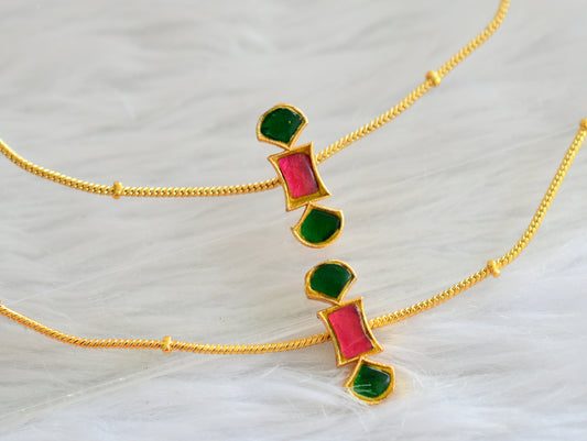 Gold tone green-pink kundan jadau anklets dj-44100