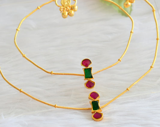 Gold tone pink-green kundan jadau anklets dj-44099