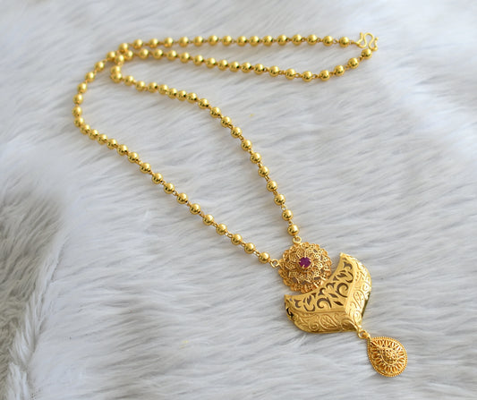Matte gold tone kerala style ruby stone ball chain haar dj-45841