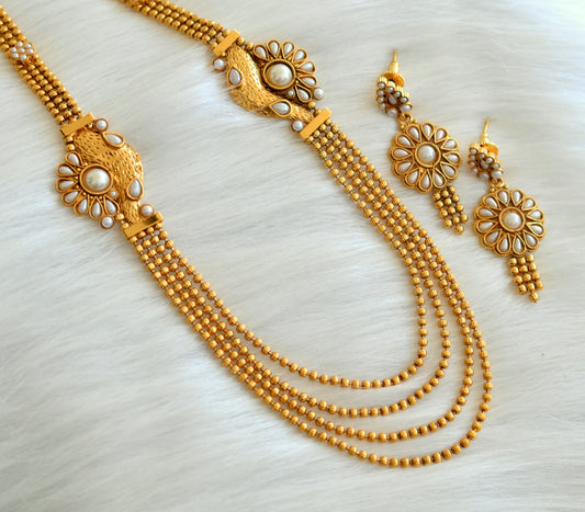 Antique gold tone multi layer pearl peacock mugappu set dj-16563