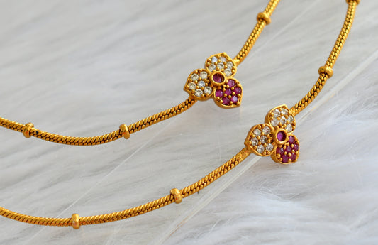 Matte finish ruby-white flower anklets dj-44087