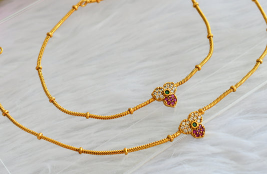 Matte finish ruby-green-white flower anklets dj-44086