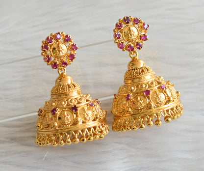 Gold tone ruby lakshmi coin jhumkka dj-45850