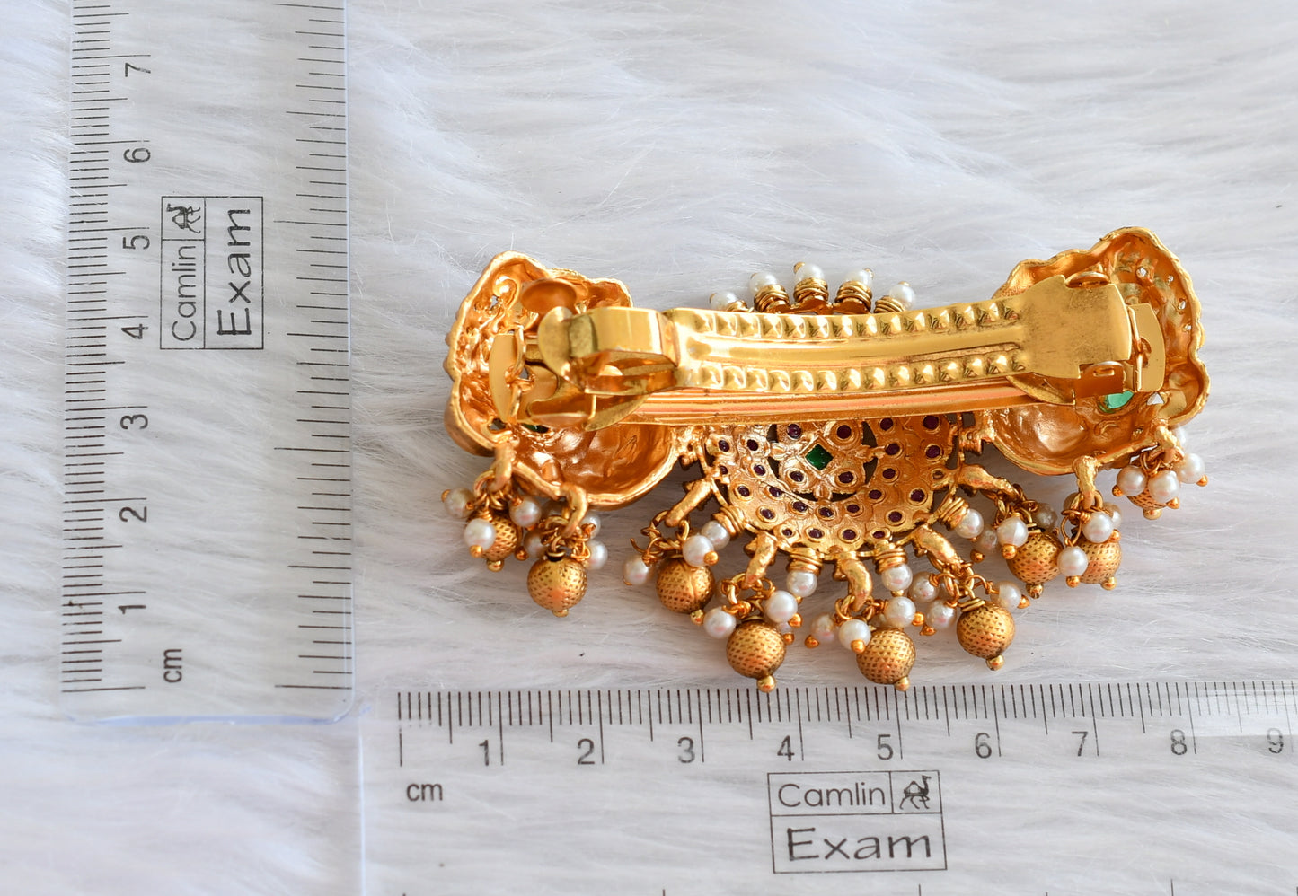 Matte finish kemp-green pearl peacock hair clip dj-44102