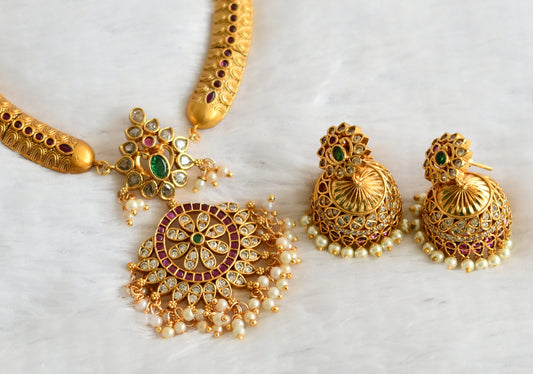 Matte finish kemp-green pearl hasli kante necklace set dj-33786