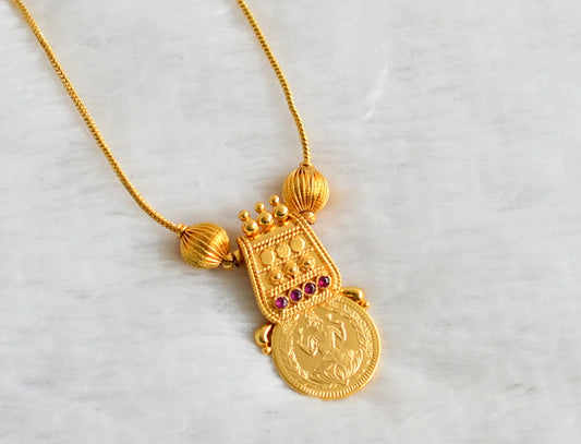Gold tone ruby lakshmi coin kerala style necklace dj-48210