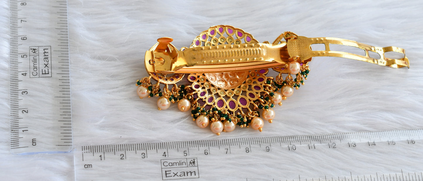 Matte finish kemp-green-white round flower hair clip dj-44101