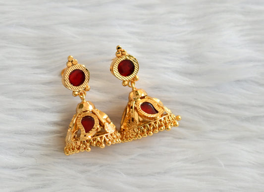 Gold tone red kerala style mango jhumkka dj-45846