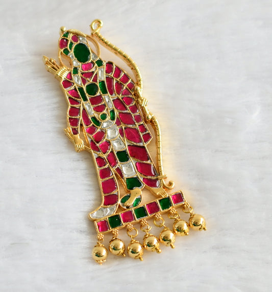 Gold tone pink-green -white kundan jadau Shri Ram pendant dj-47426