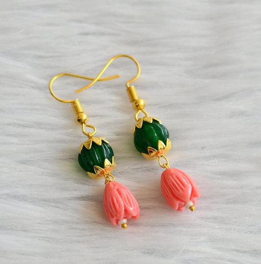 Gold tone green pumpkin pink tulip beaded earrings dj-45848