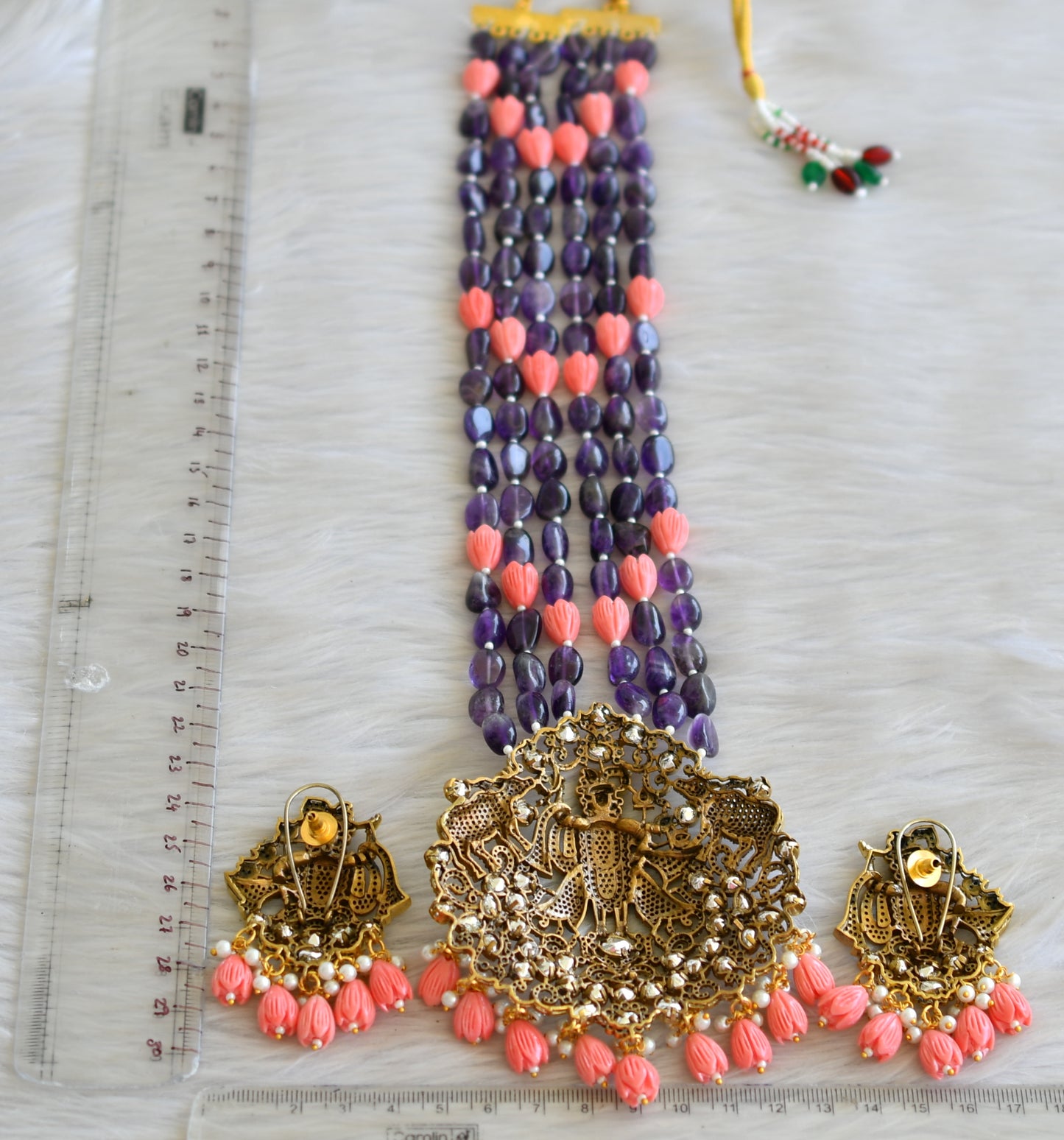 Antique cz purple-tulip beaded Panduranga Victorian haar set dj-42756