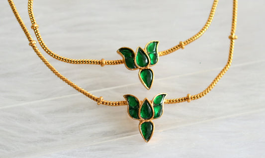 Matte finish green lotus kundan jadau anklets dj-44094