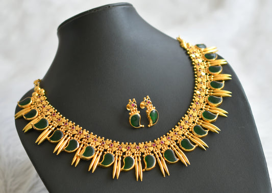 Gold look alike pink-green mulla mottu mango kerala style necklace set dj-45863