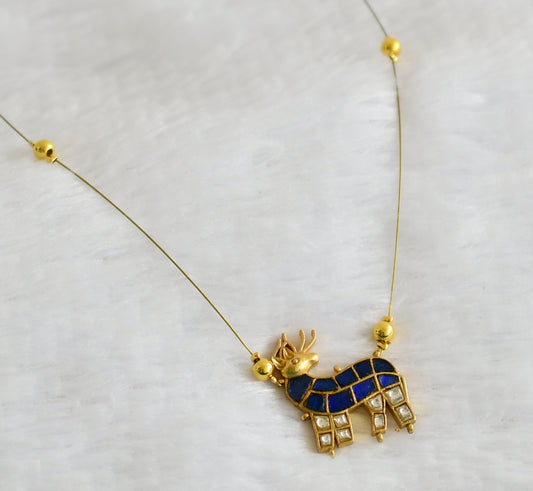 Gold tone blue-white kundan jadau deer invisible necklace dj-49335