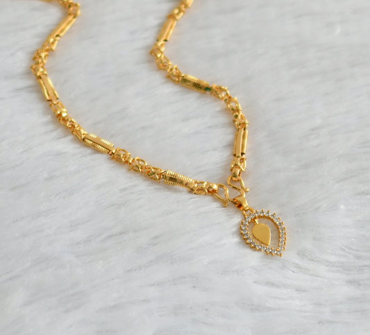 Gold tone 24 inches chain with cz white elakka thali pendant dj-47505