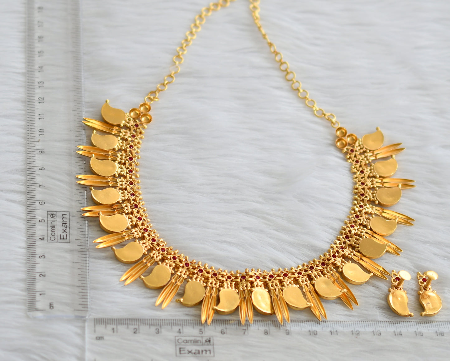 Gold look alike pink-green mulla mottu mango kerala style necklace set dj-45863