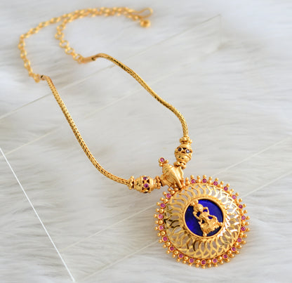 Gold tone kerala style pink-blue round lakshmi ganesha necklace dj-44152