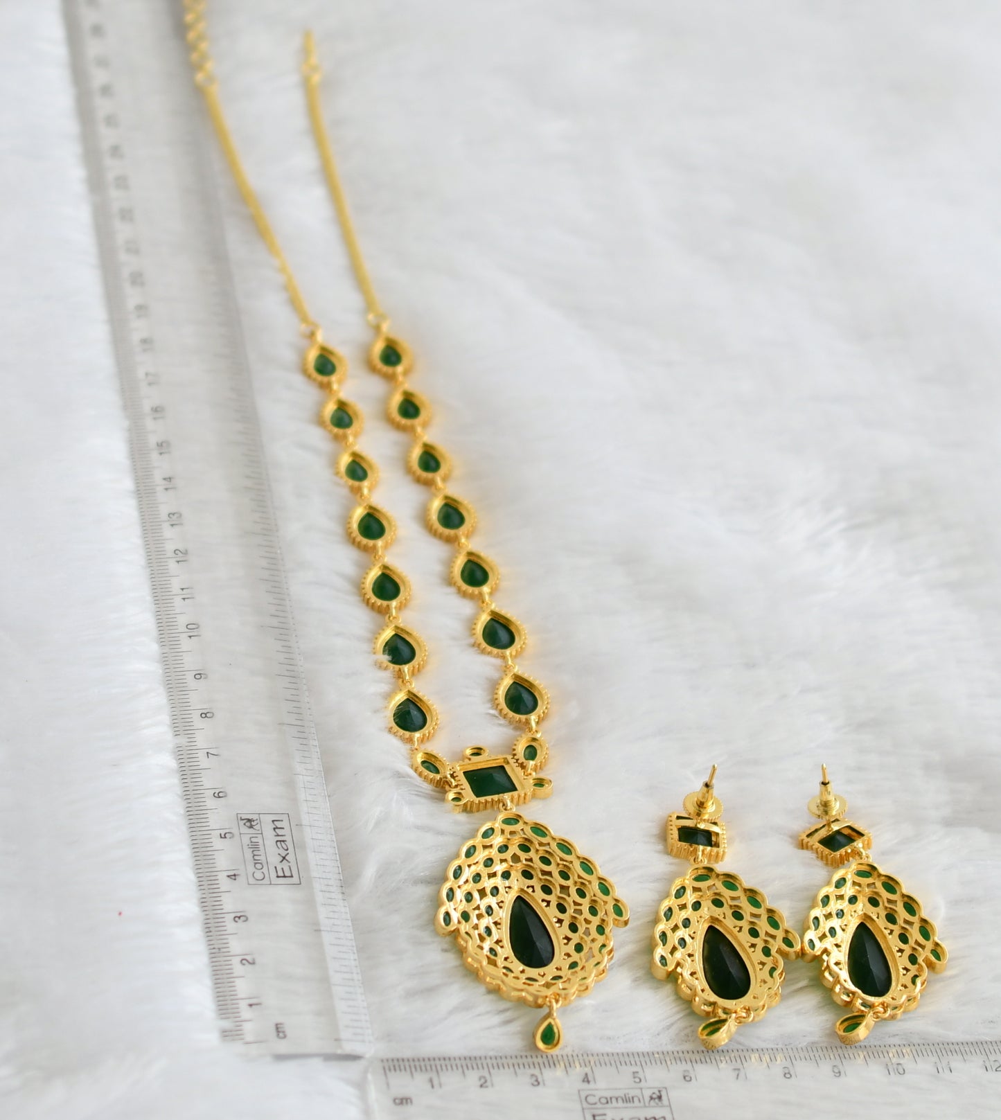 Gold tone emerald thilak stone Jo inspired necklace set dj-49349