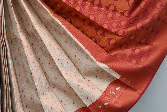 Beige-maroon mango fancy silk saree dj-42727