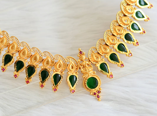 Gold tone kerala style pink-green lakshmi mango gopi necklace dj-44128