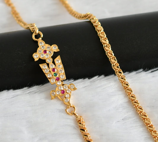 Gold tone AD Shri Thirumal Nama-shanku-chakra 24 inches mugappu chain dj-49378