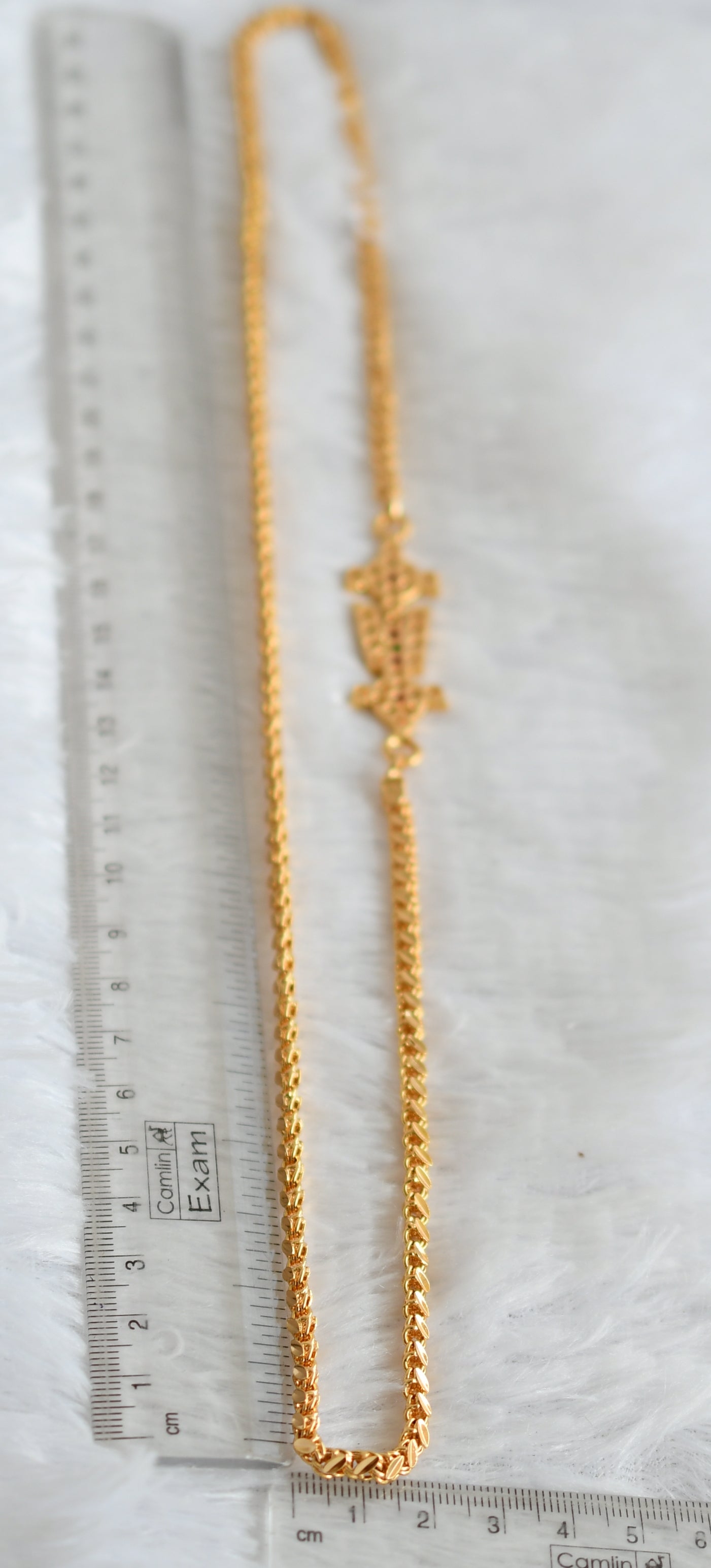 Gold tone AD Shri Thirumal Nama-shanku-chakra 24 inches mugappu chain dj-49378