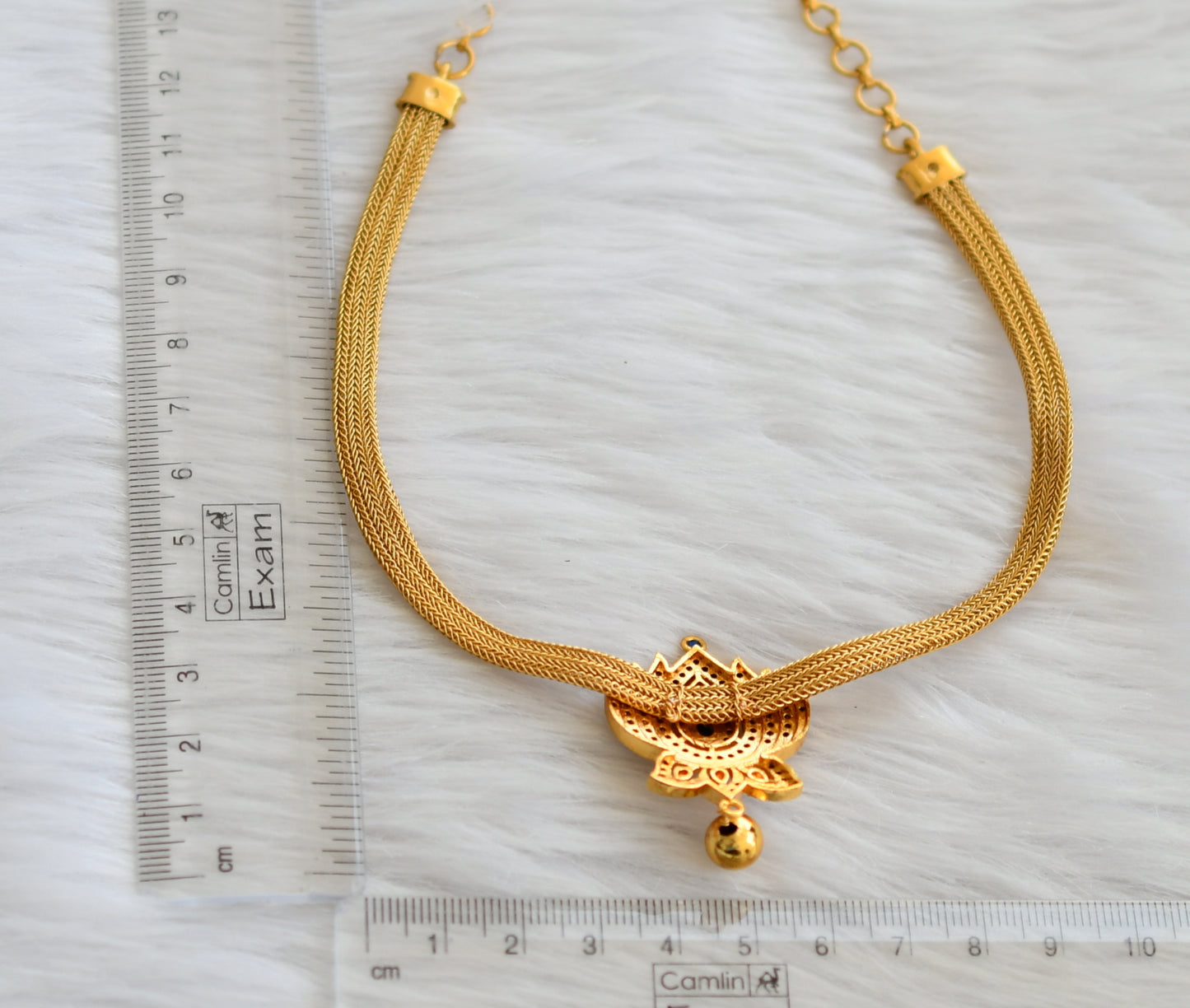 Matte finish dark blue stone lotus choker/necklace dj-45900