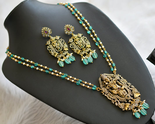 Antique gold tone sri venkateswar cz victorian  necklace set dj-45909