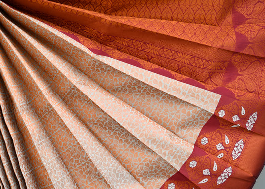Beige-maroon leaf fancy silk saree dj-42741