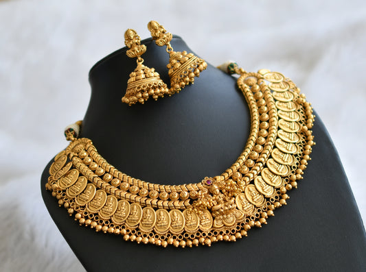 Antique gold tone lakshmi coin necklace set dj-45910