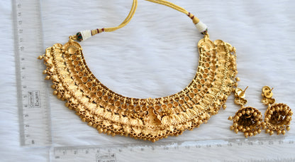 Antique gold tone lakshmi coin necklace set dj-45910