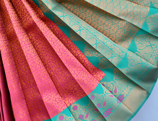 Pink-green leaf fancy silk saree dj-42738