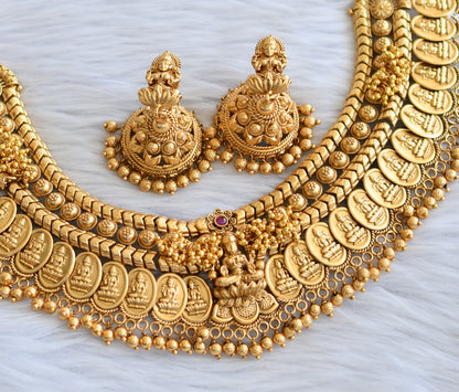 Antique gold tone lakshmi coin necklace set dj-45911