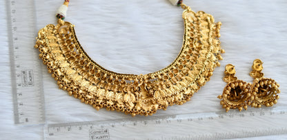 Antique gold tone lakshmi coin necklace set dj-45911