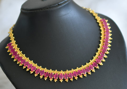Gold tone ruby oval stone necklace dj-44140