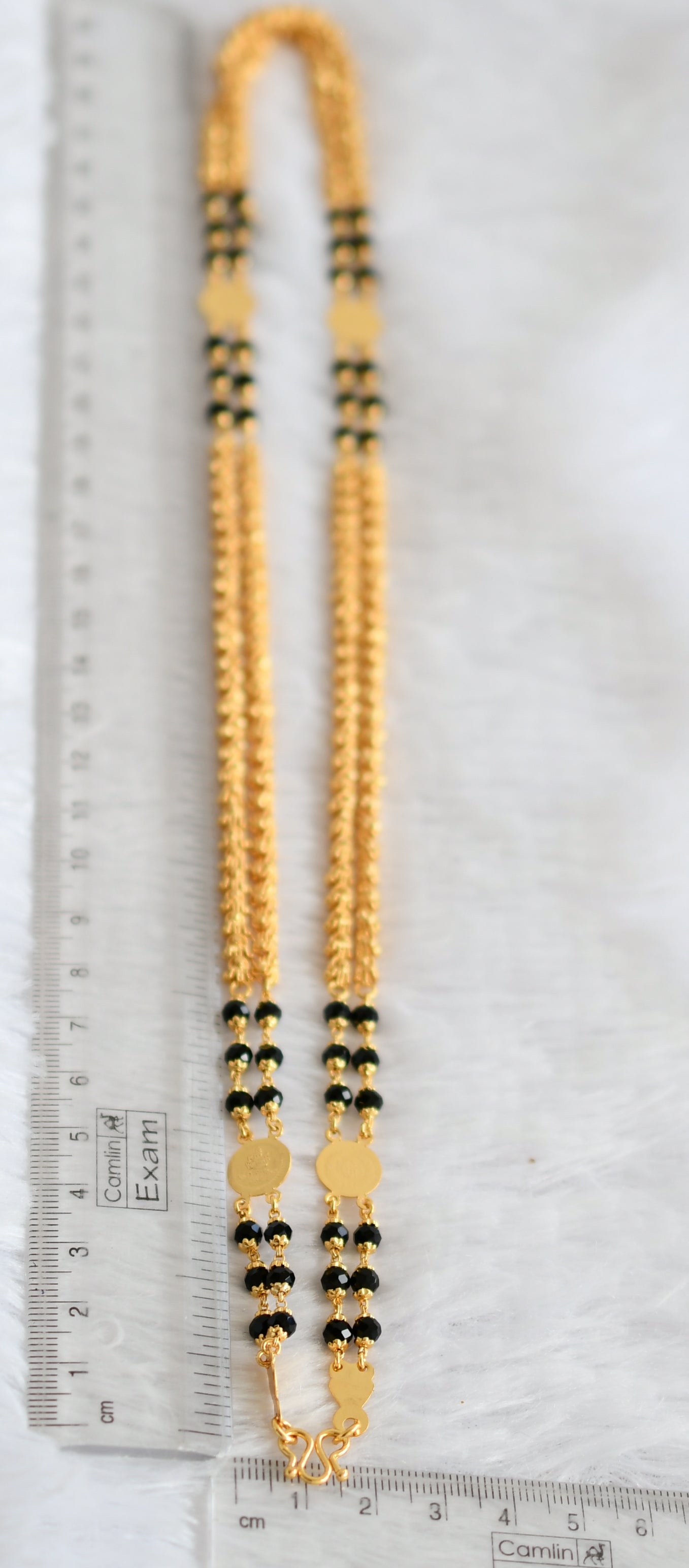 Gold tone 24 inches karimani beaded lakshmi coin double layer chain dj-49371