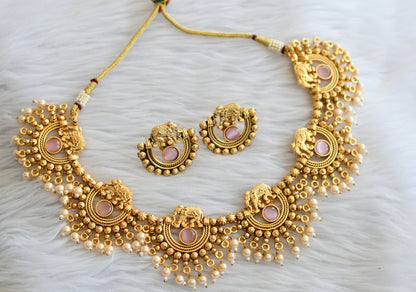 Antique baby pink-pearl elephant necklace set dj-45891