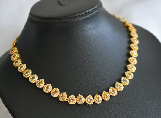 Gold tone cz white stone necklace dj-44142