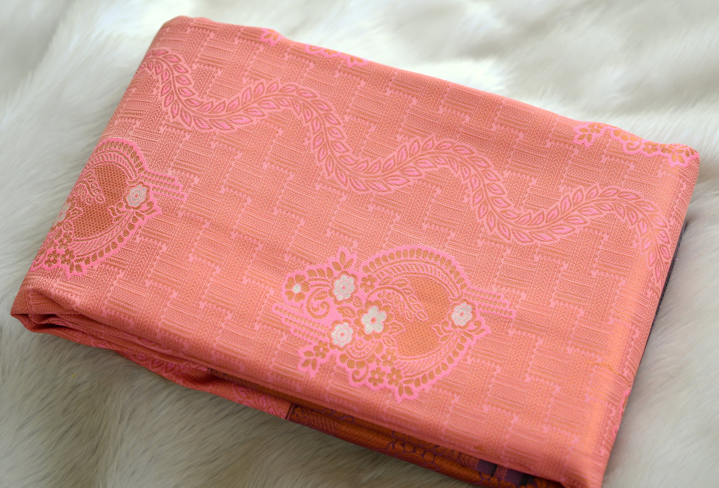 Peach pink -green fancy silk saree dj-42746