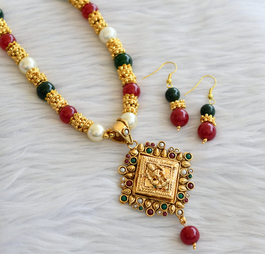 Antique kemp-green-pearl beaded lakshmi hand made necklace set dj-45889