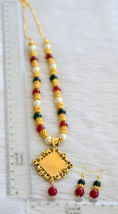 Antique kemp-green-pearl beaded lakshmi hand made necklace set dj-45889