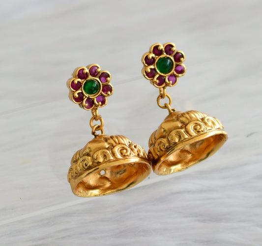 Antique gold tone kemp-green flower jhumkka dj-45894