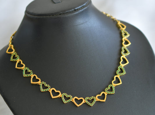 Gold tone green stone heart necklace dj-44148