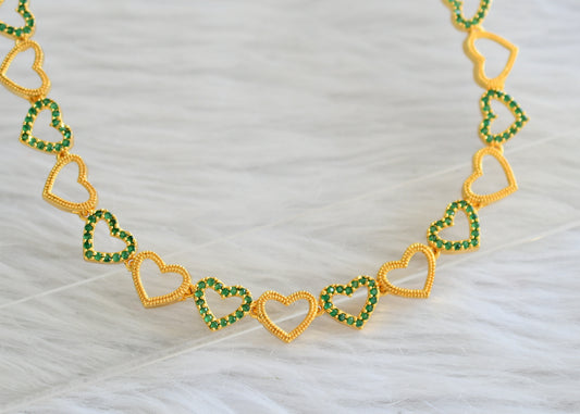 Gold tone green stone heart necklace dj-44148