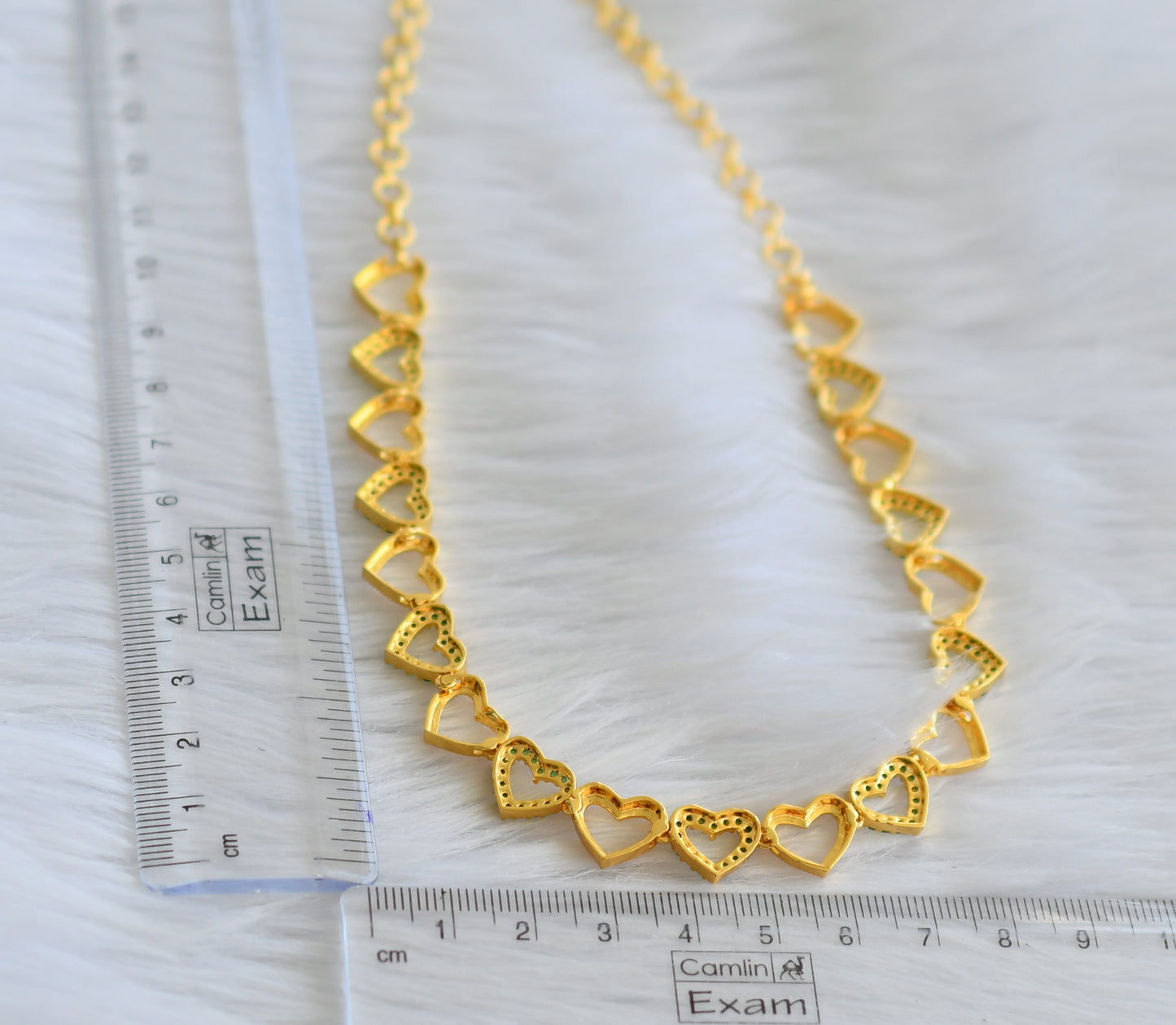 Gold tone green stone heart necklace dj-44148