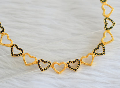 Gold tone black stone heart necklace dj-44147
